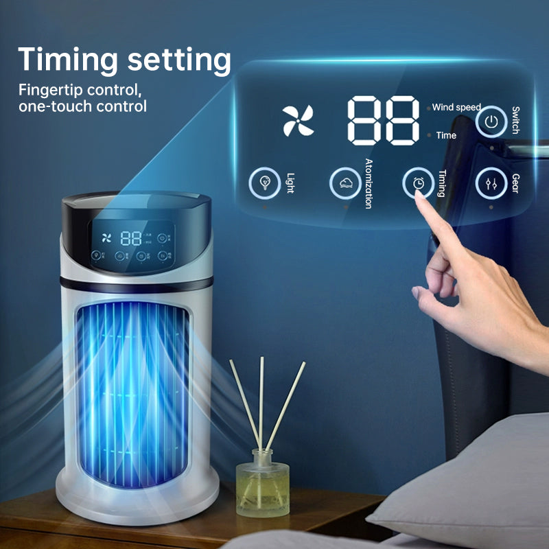 Six - speed timed silent AC cooling fan, new mini portable AC, USB air cooler, bladeless electric fan.