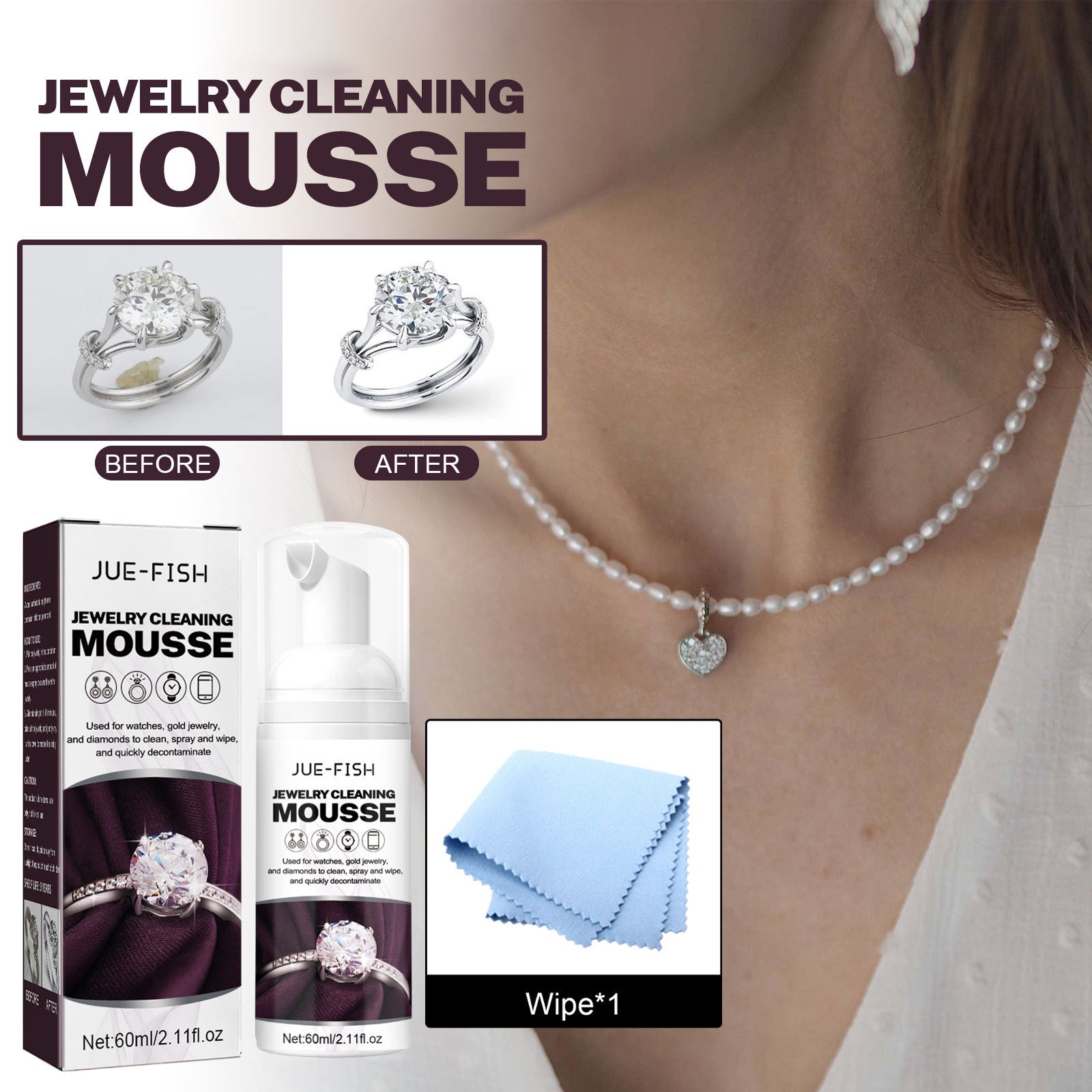 Jewelry Cleaning Mousse, Watch Band Cleaning Liquid Gold Diamond Ring Jewelry Decontamination Maintenance Cleaning Agent