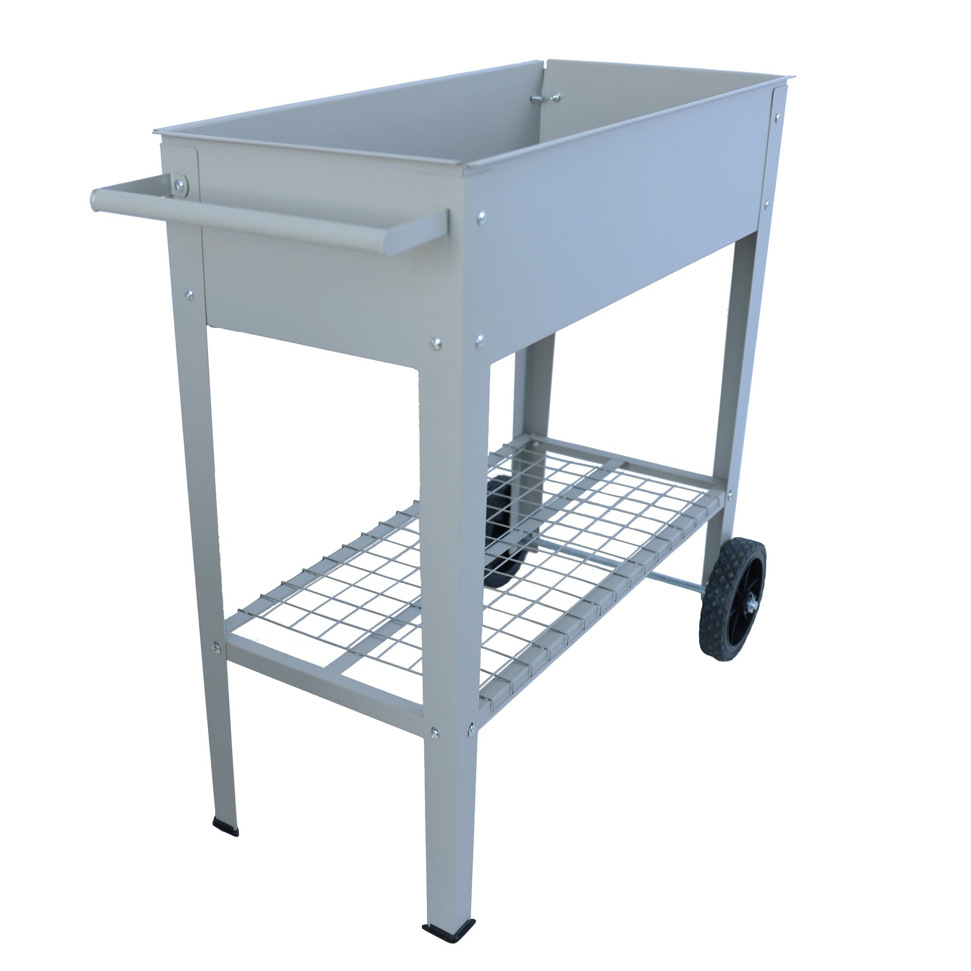Aveyas mobile metal elevated garden bed cart, with legs, elevated flowerpot box with wheels (gray)