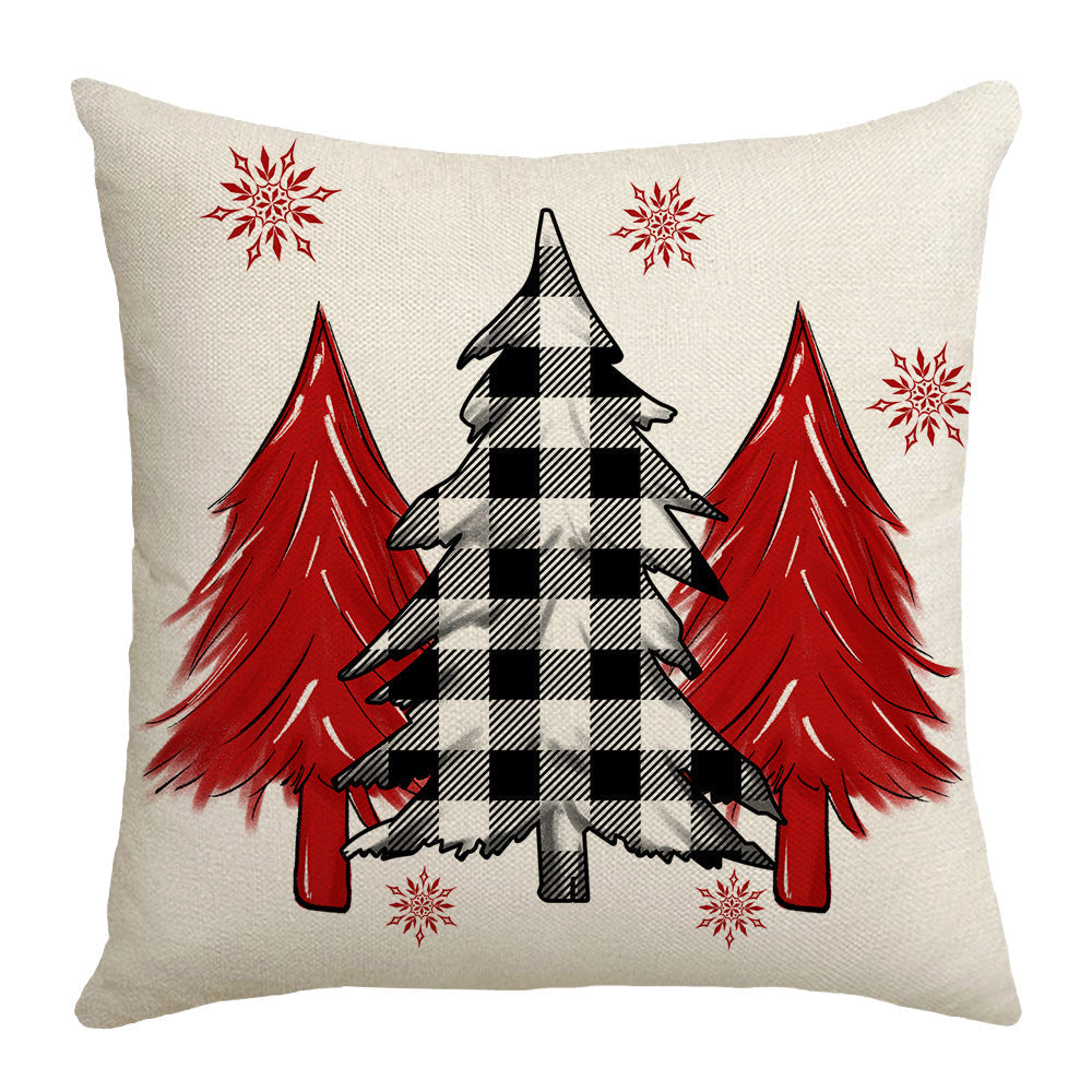 Grid Christmas linen pillowcase, Christmas tree snowflake home decoration pillowcase, sofa cushion pillowcase