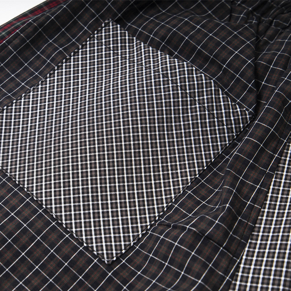 Small Plaid Casual Pants Men's Hip Hop Trendy Fashion Irregular Patchwork Unique Straight Leg Long Trousers