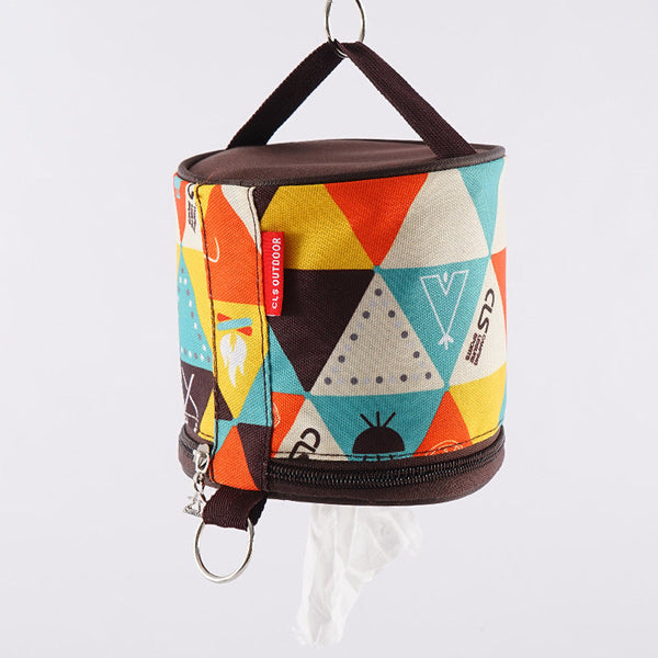 Outdoor camping folding ethnic style paper box storage bag car roll paper tissue box small cloth bag storage bag