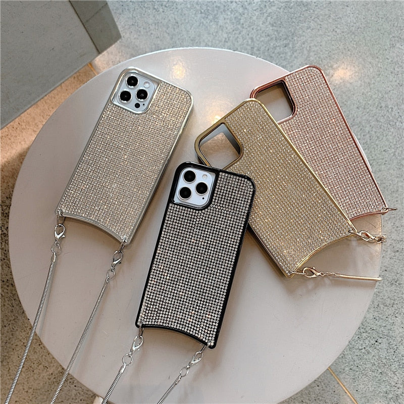 Crossbody Lanyard Glitter Diamonds Shoulder Phone Case For Iphone 13 13Pro 12 11 Pro XS Max X XR 7 8 Plus Luxury Shining Cover