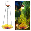 Solar Hanging Bird Bath for Outdoors 24 inch Glass Bird Feeder Sunflower Tray Crackle Ball Light Waterproof Yard Garden Decorati