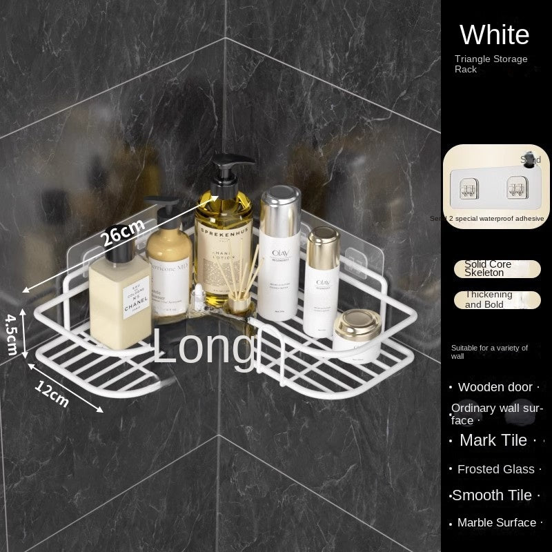 Bathroom Storage Rack Toilet Washroom Wall-Mounted Hole-Free Multi-Functional Iron Mesh Long Strip Organizer