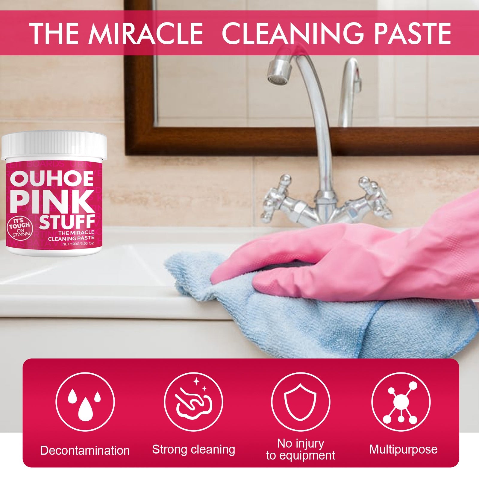 Home Gentle Multi-Functional Cleaning Cream, Clean Kitchen Heavy Oil Dirt General Pink Barrel Cleaning Powder