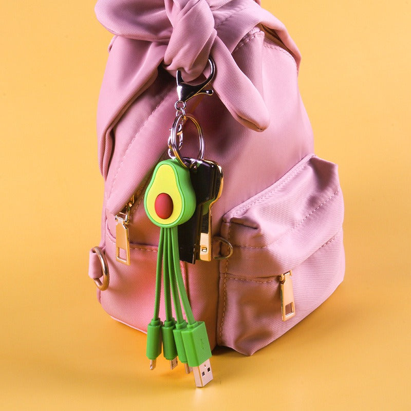 Little Fresh Cartoon Data Cable Avocado Phone Data Cable Cute Girl One to Three Fruit Fast Charging Cable