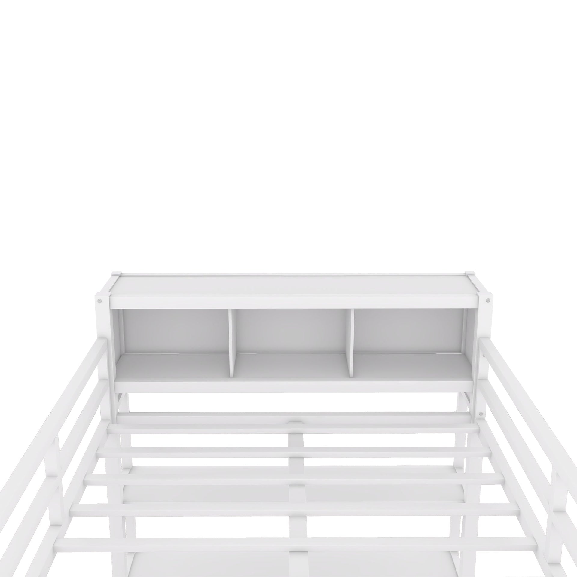 Metal loft bed with wardrobe and L-shaped desk, full-size loft bed with storage cabinet and shelf, white