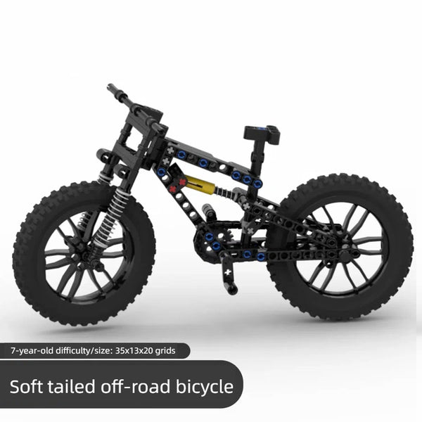Off road soft tail bicycle assembly building block diamond frame front double suspension rear single suspension chain linkage