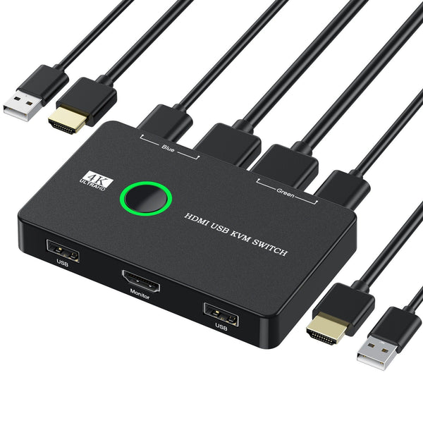 USB/HDMI/KVM switch for 2 computers to share keyboard, mouse, printer, high-definition display