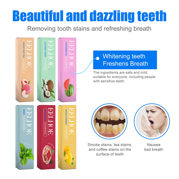 Fruity White Toothpaste Series, Clean Tooth Stains Fresh Breath White Tooth Care Toothpaste