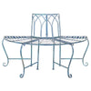 Half-Circle Outdoor Patio Garden Antique Blue Wrought Iron Tree Bench