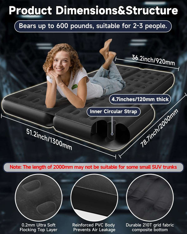Umbrauto Thickened SUV Back Trunk Air Mattress 3.0,Black