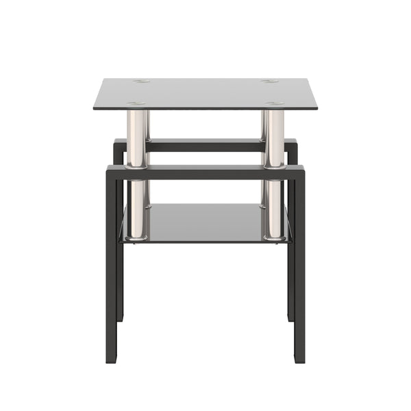 1-Piece Modern Tempered Glass Tea Table Coffee Table End Table, Square Table for Living Room, Black