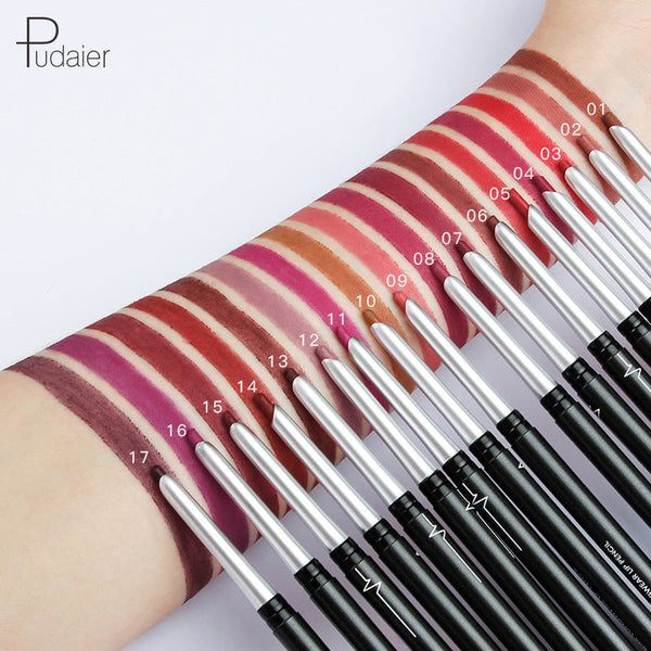Pudaier Stereo Matte 17 Color Lip Liner Pen Automatically Do Not Faint Eye Shadow Eyeliner Lipstick Red Lipstick