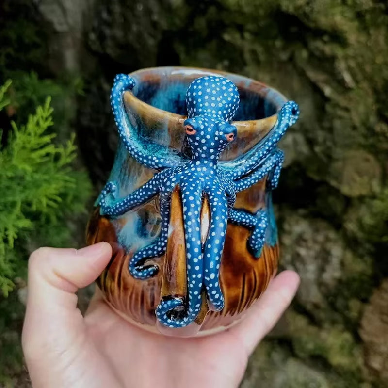 Handmade Deep Blue Octopus Mug. For Hot & Cold Drinks
