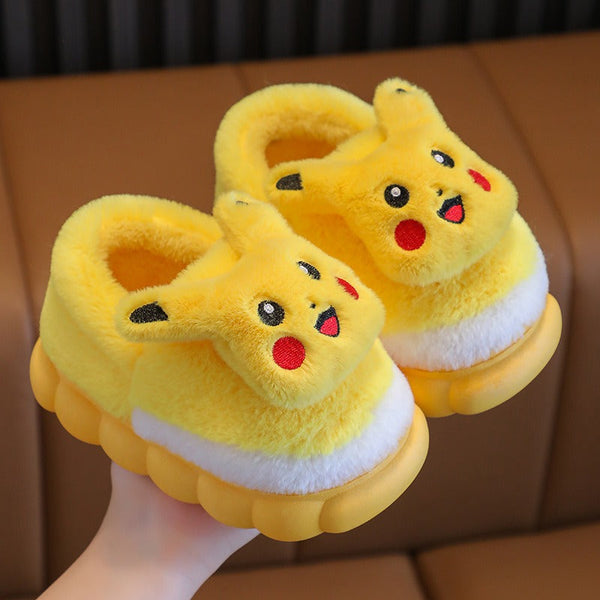Winter children's cotton slippers, cute cartoon home for girls, warm and non slip indoor and outdoor baby cotton shoes, parent-child shoes, winter