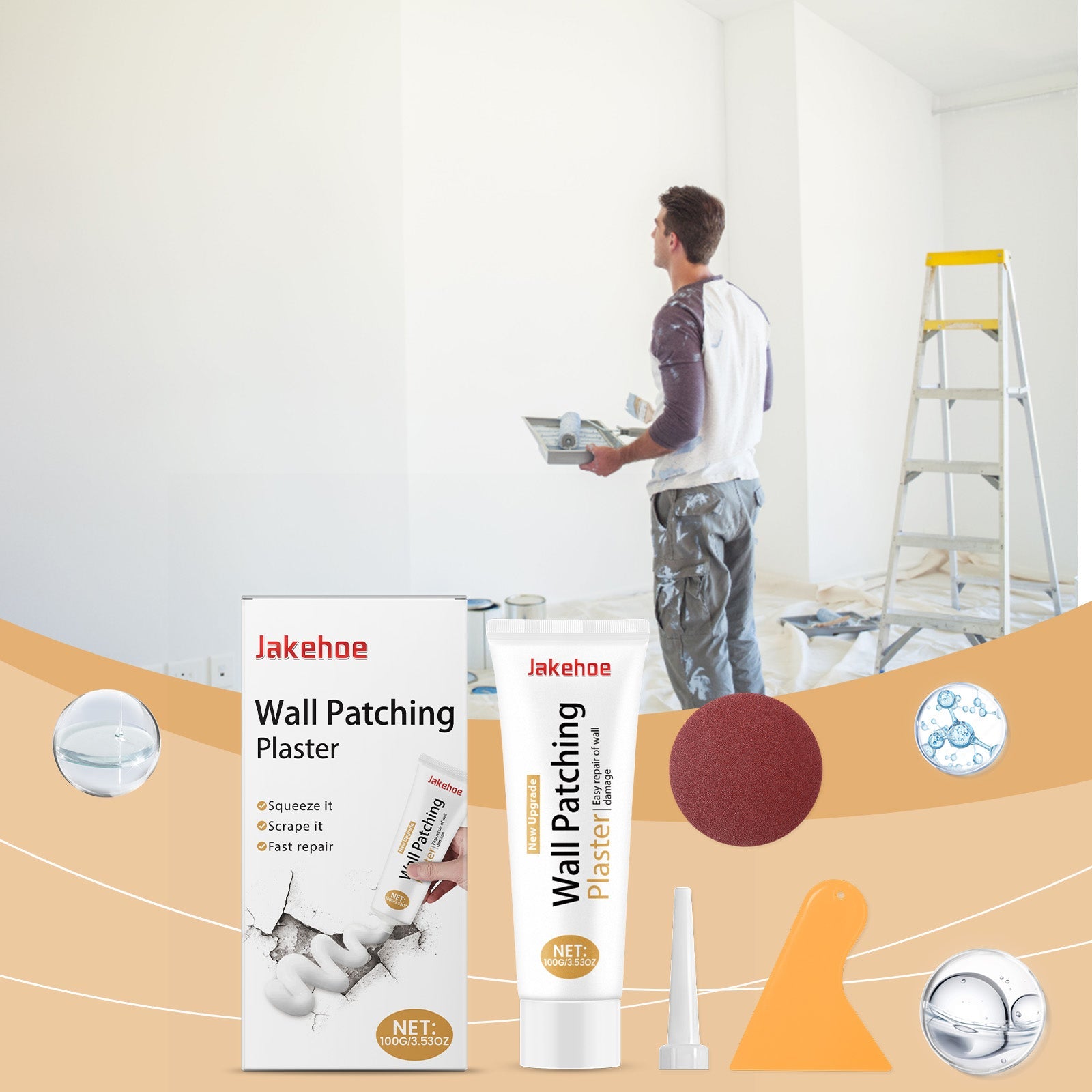 Wall Repair Kit Skinning Damaged Wall Holes Apply Refurbished Cover Waterproof Wall Repair Cream