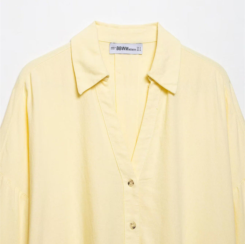 Style Women's Fashion Casual Loose Shirt with Long Wide Sleeves and Turn-Down Collar