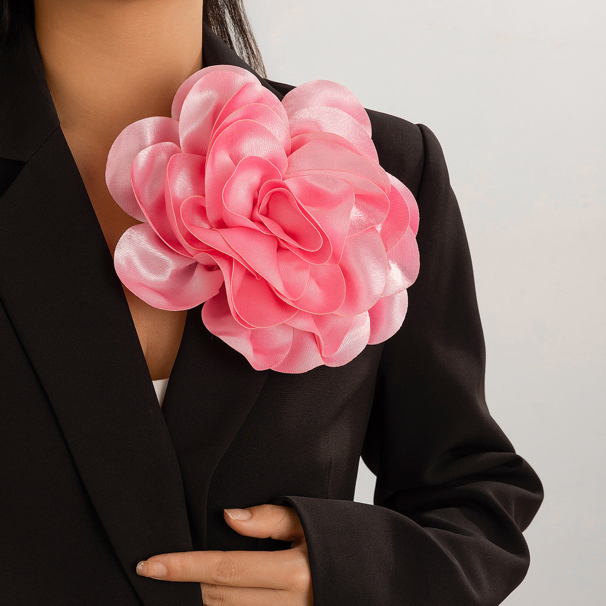 Hot selling satin fabric exaggerated large flower brooch duckbill clip dual-purpose rose chest flower pin