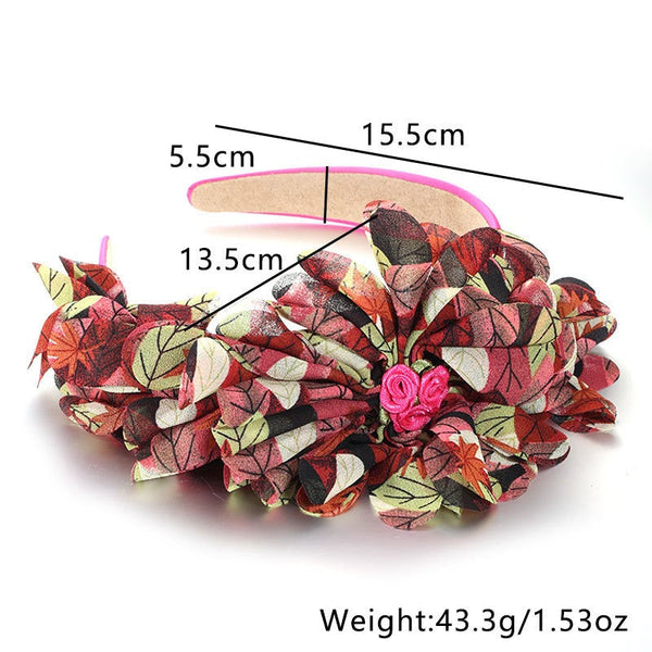 Fashionable leaf pattern fabric oversized flower headband