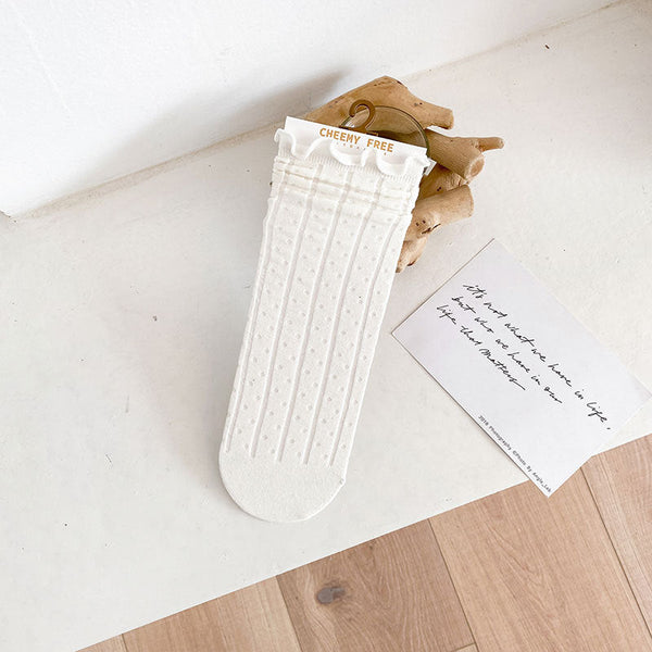 1 pair of socks for women summer thin black middle tube socks Japanese lace ballet style socks mesh breathable pile socks