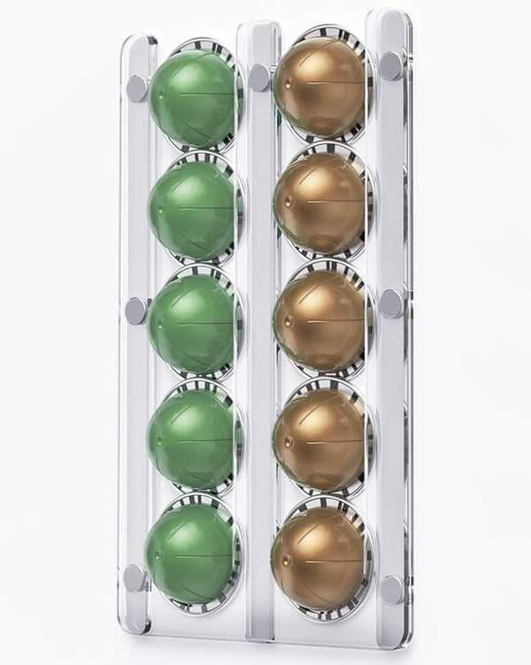 Magnetic 10 Pod Holder, Compatible with Nespresso Vertuo Capsules - Storage Organizer Rack Mount for Fridge, Coffee Station (Clear Acrylic)