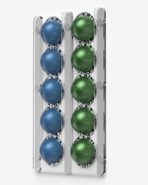 Magnetic 10 Pod Holder, Compatible with Nespresso Vertuo Capsules - Storage Organizer Rack Mount for Fridge, Coffee Station (Clear Acrylic)