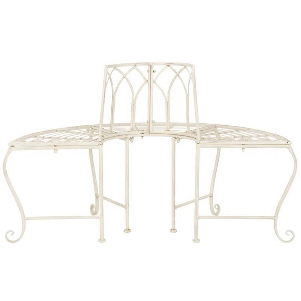 Half-Circle Outdoor Patio Garden Antique White Wrought Iron Tree Bench
