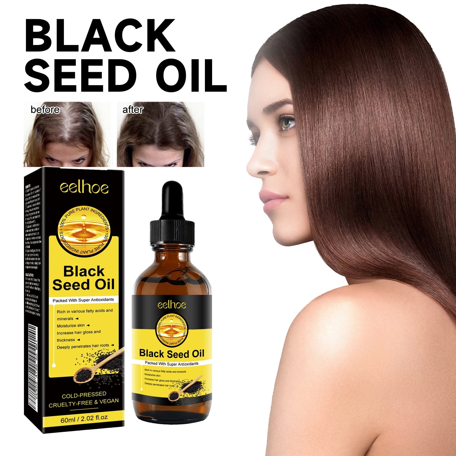 Black Seed Oil Essence To Improve Dry Hair, Nourish And Repair Damaged Hair And Prevent Hair Loss