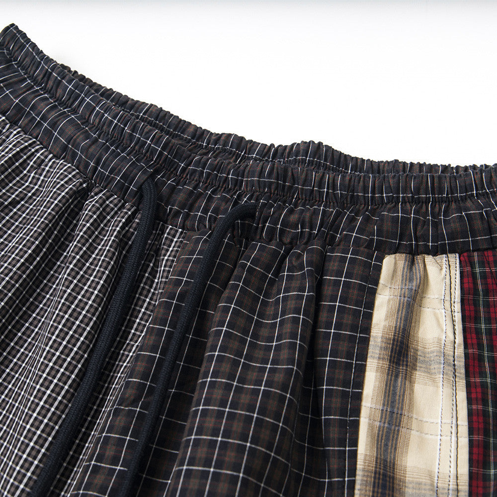 Small Plaid Casual Pants Men's Hip Hop Trendy Fashion Irregular Patchwork Unique Straight Leg Long Trousers