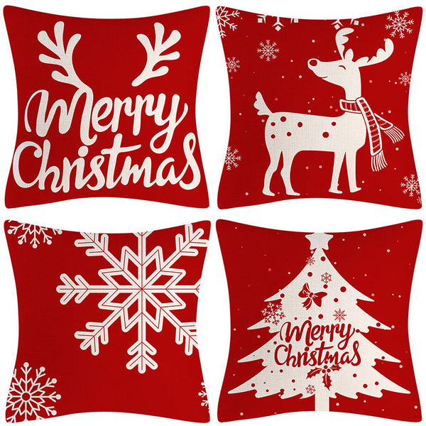 Red Snowflake Deer Pillow Cover Christmas Tree Cushion Cover Home Decoration Pillow Cover Combination