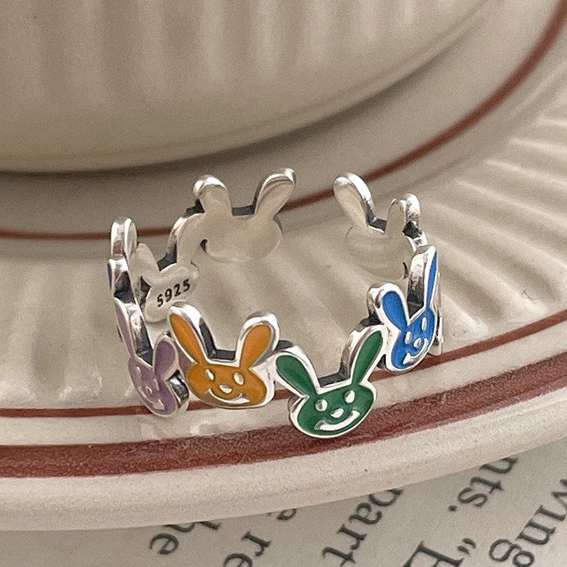 Dopamine love colored zircon diamond ring female niche index finger high-end fashion personality open ring