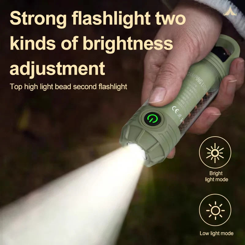 Multi functional outdoor camping light, portable strong light flashlight, rechargeable mini retro camping atmosphere light
