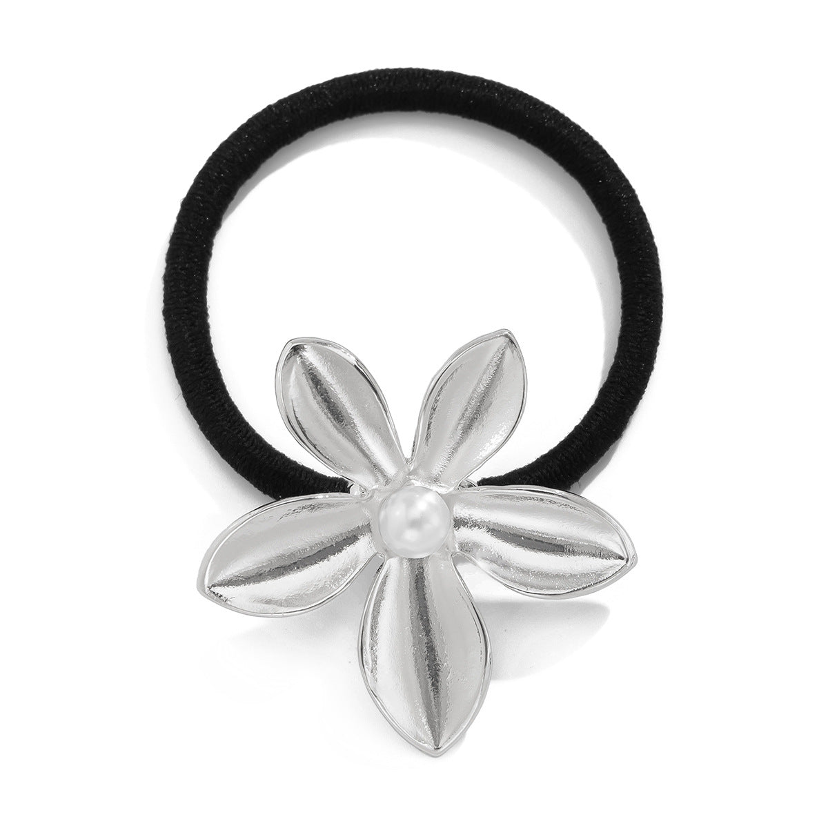 Versatile five petal flower alloy hair accessory with fashionable glossy imitation pearl bow headband