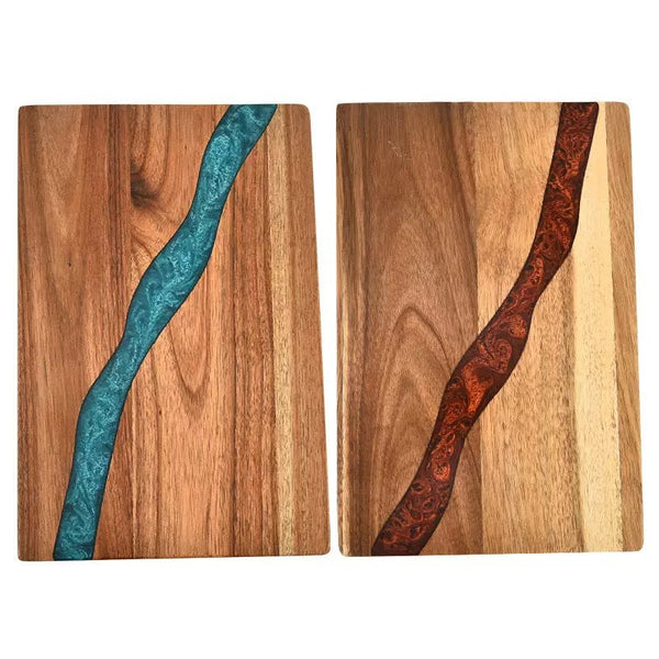 Heavy Duty Serving Tray Chopping Board With Ocean Wave  Epoxy Resin Wood Cutting Board