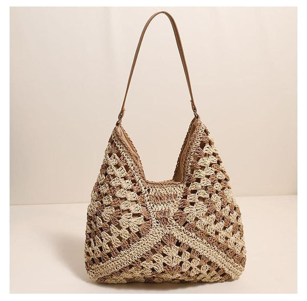 Hollow out straw woven bag woven belt armpit bag