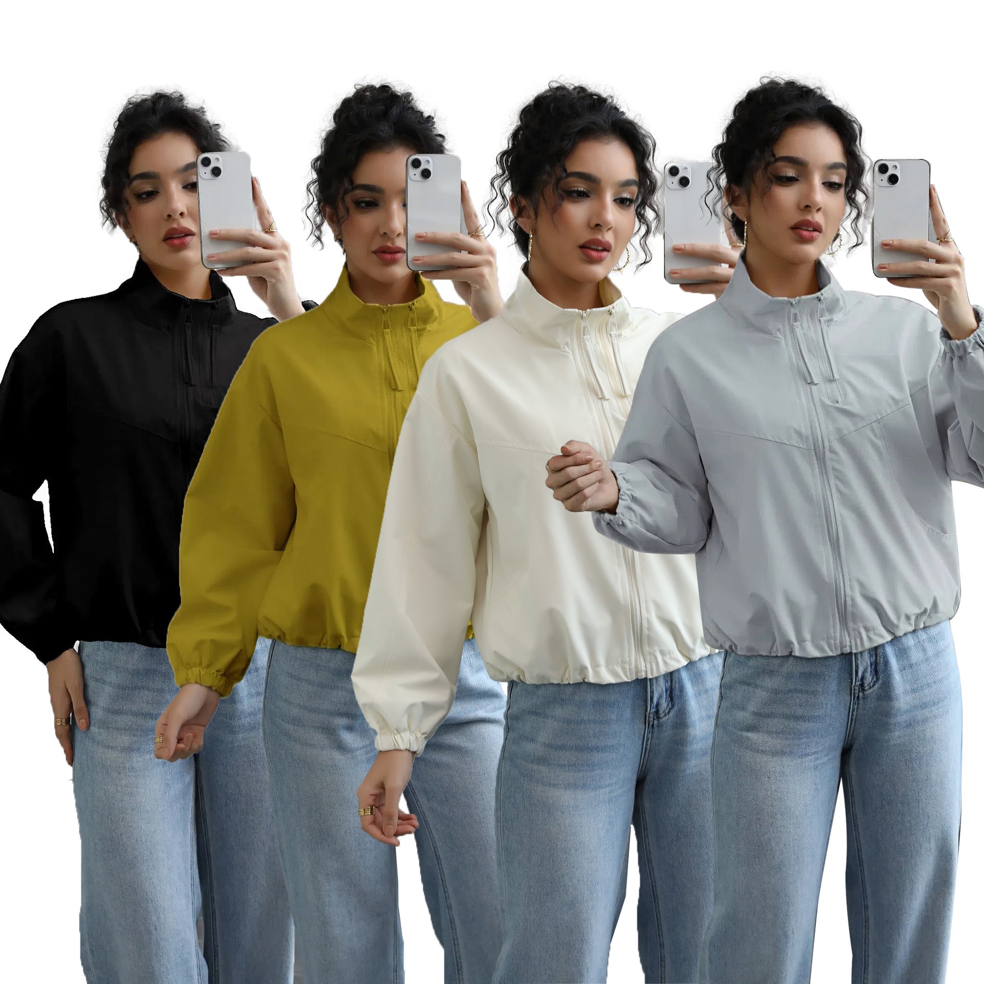 Fashionable Waterproof Short Jacket with Stand Collar for Women