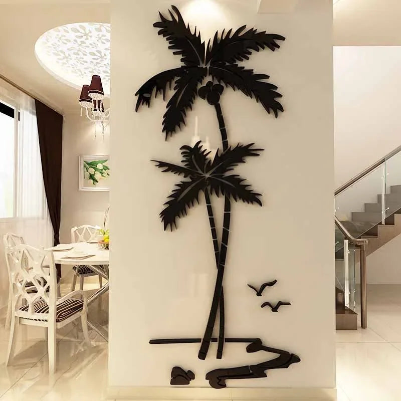 3D Coconut Tree Acrylic Mirror Wall Sticker For Children's Room Dining Room Living Room DIY TV Wall Background Home Decoration