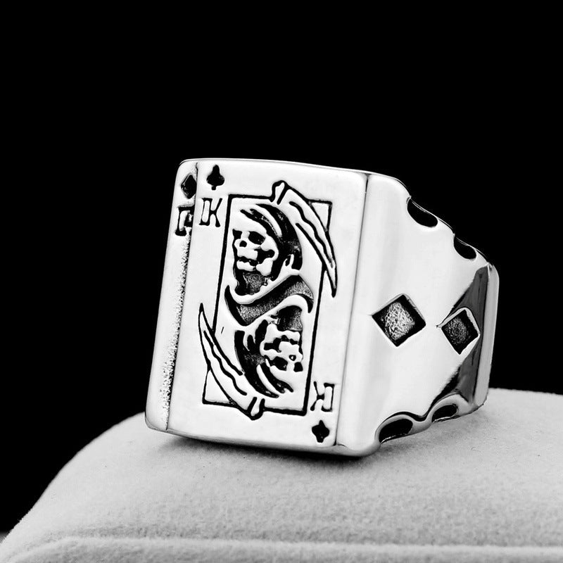 Retro titanium steel ring Death ring Poker card creative ring Unisex ring sickle ring