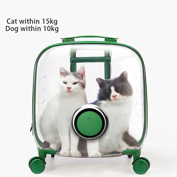 Rolling Pet Travel Trolley with Wheel, Transparent Capsule, Pink, Green, Puppies, Dogs, Cat Carriers Bag, 5-20Kg