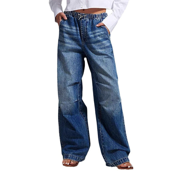 Mid waist wide leg pleated loose jeans women's street retro straight leg pants women