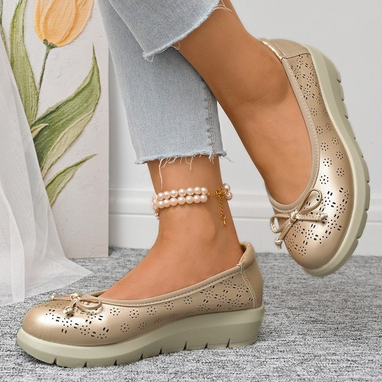 Hollow out ultra light bow soft sole thick sole plus size women's shoes