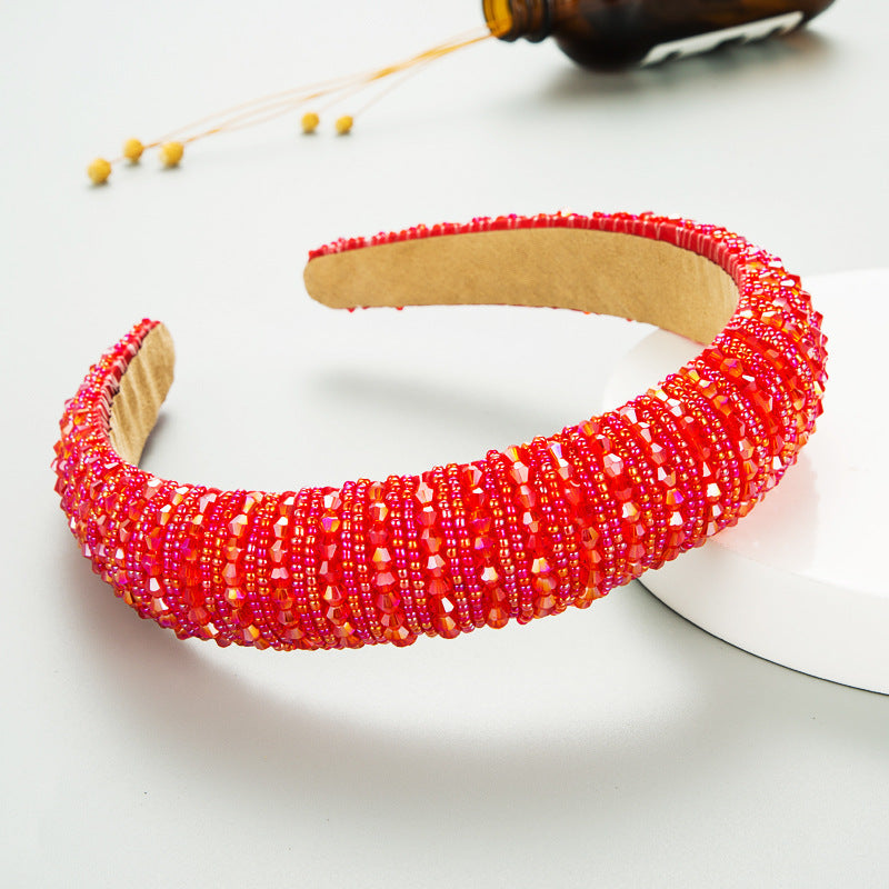 Hair Hoop Hand Woven Beaded Head Hoop Female Baroque Sponge Hair Bundle Korean Style Of The Net Red Face Wash Hair Accessories