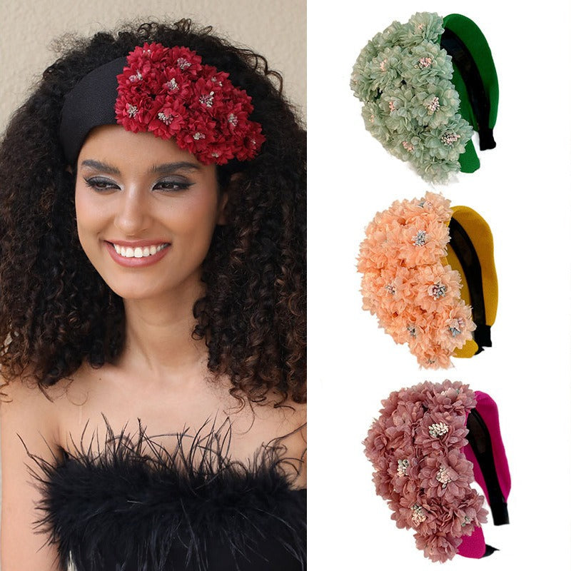 Flower series fashionable wide edge handmade fabric headband headband for women