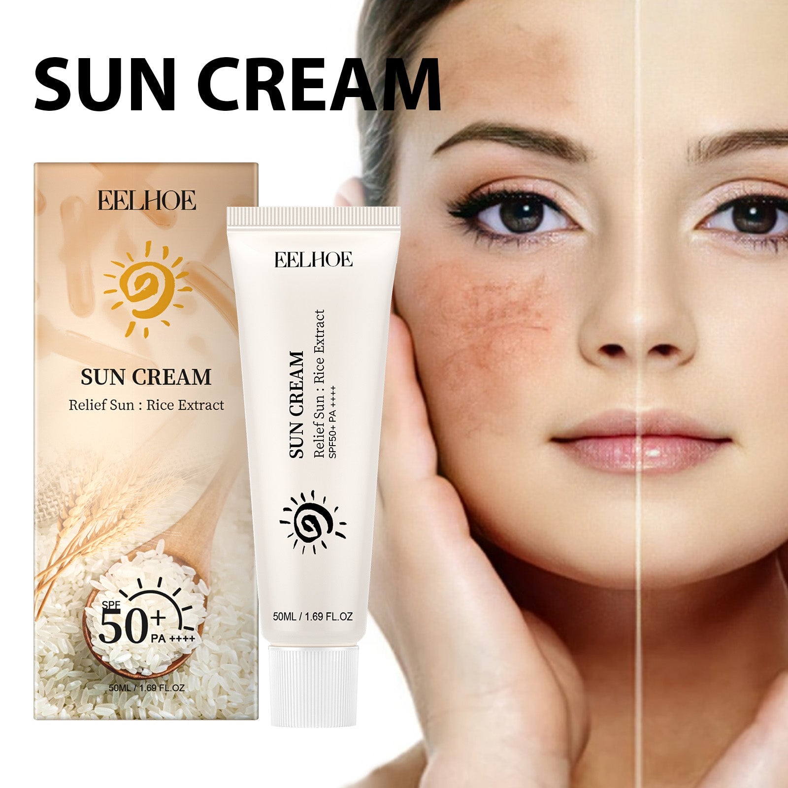 Rice Protective Cream Moisturizing, Refreshing, Non-Sticky, Naturally Protects Against Uv Exposure And Increases Skin Elasticity