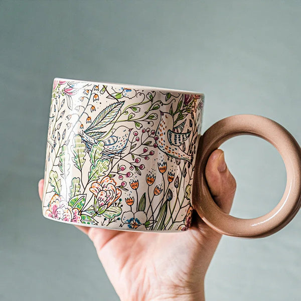 British Style Ceramic Mug Cute Coffee Cups Personality Gift Household Color Painting  Kawaii Girls Breakfast Oat Milk Mugs