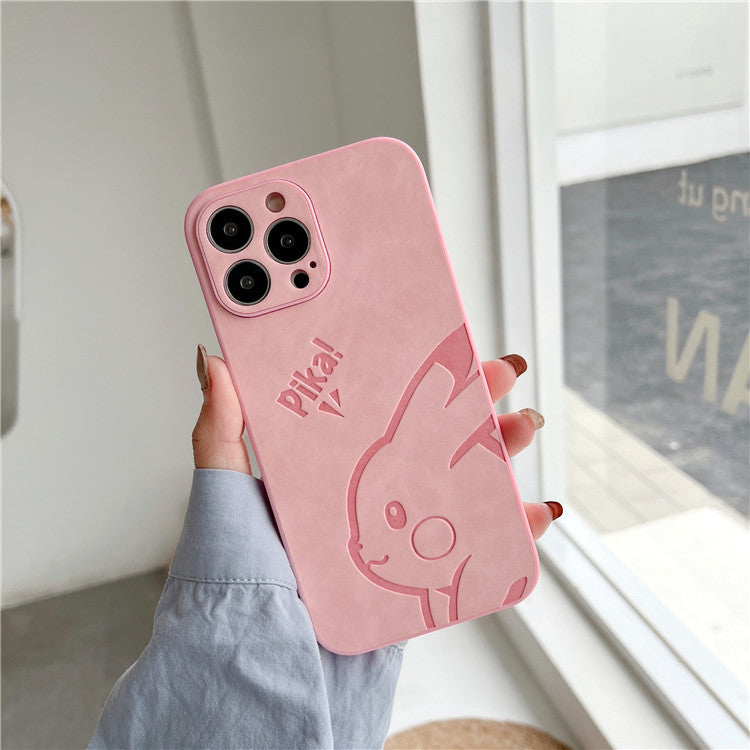 Cute Pikachu Suitable For iPhone13pro Mobile Phone Shell Leather Apple 12mini/Xsmax Pressed Leather 11