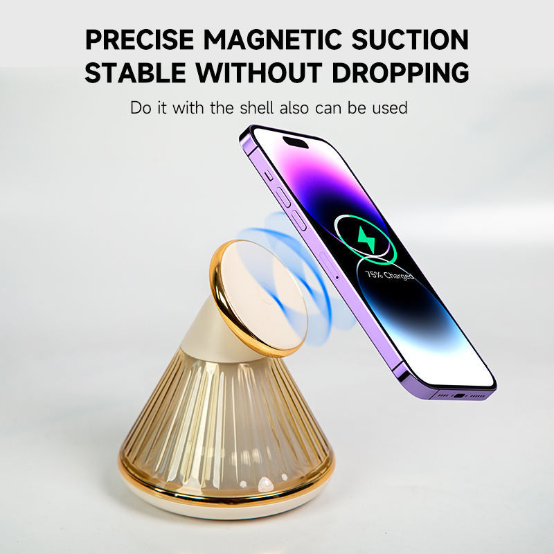 Conical adjustable magnetic wireless charger with night light suitable for iPhone 15W wireless charging bracket