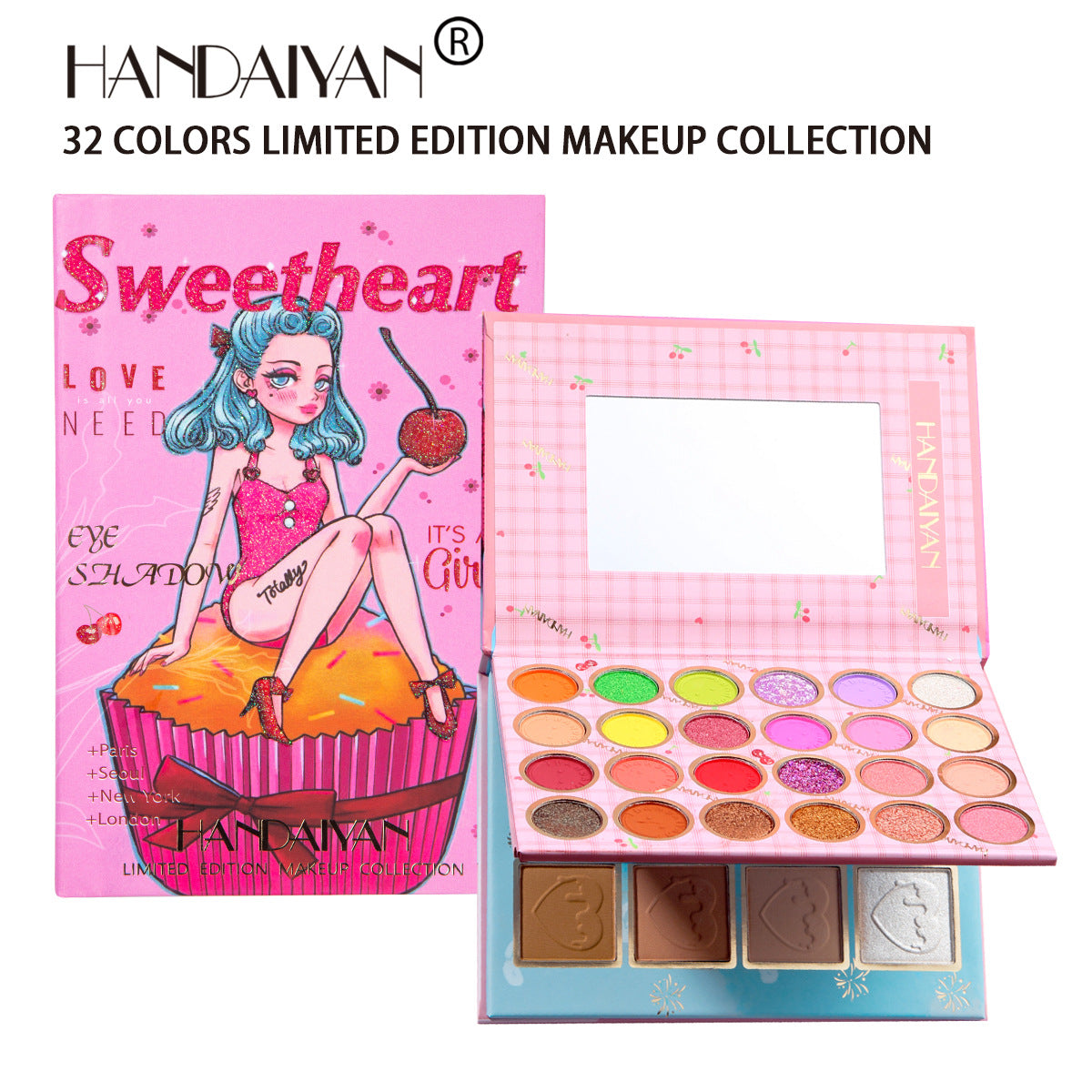 HANDAIYAN 32 Color Makeup Palette Eye Shadow + Blush Highlighter Makeup Set Set Box Pearl Matte Eye Shadow